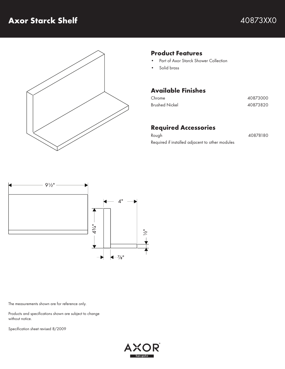 Factory Direct Hardware Hansgrohe 40873 Axor Starck User Manual | 1 page