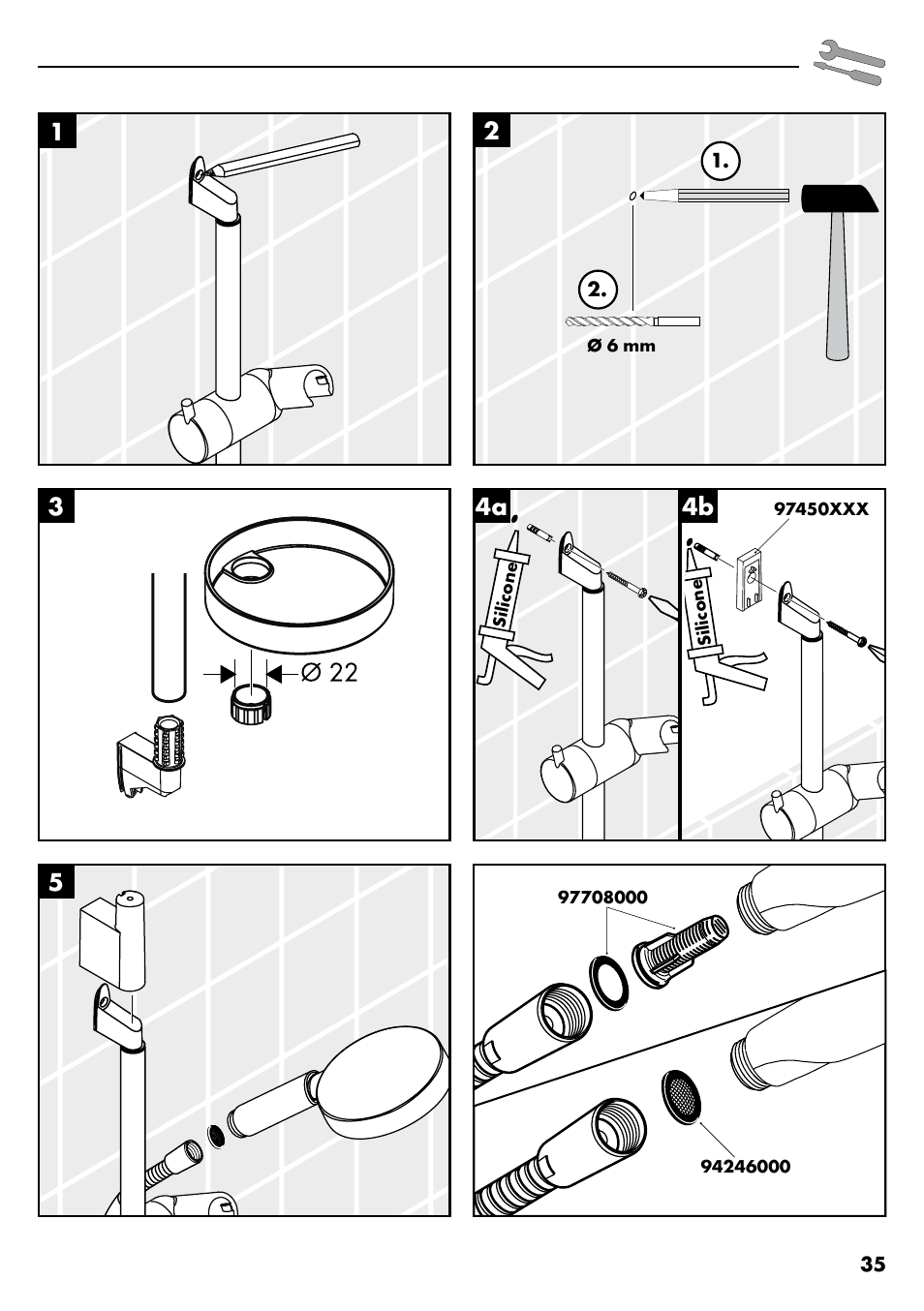 12 3 4a, 4b 5 | Factory Direct Hardware Hansgrohe 28632 Unica S User Manual | Page 35 / 40