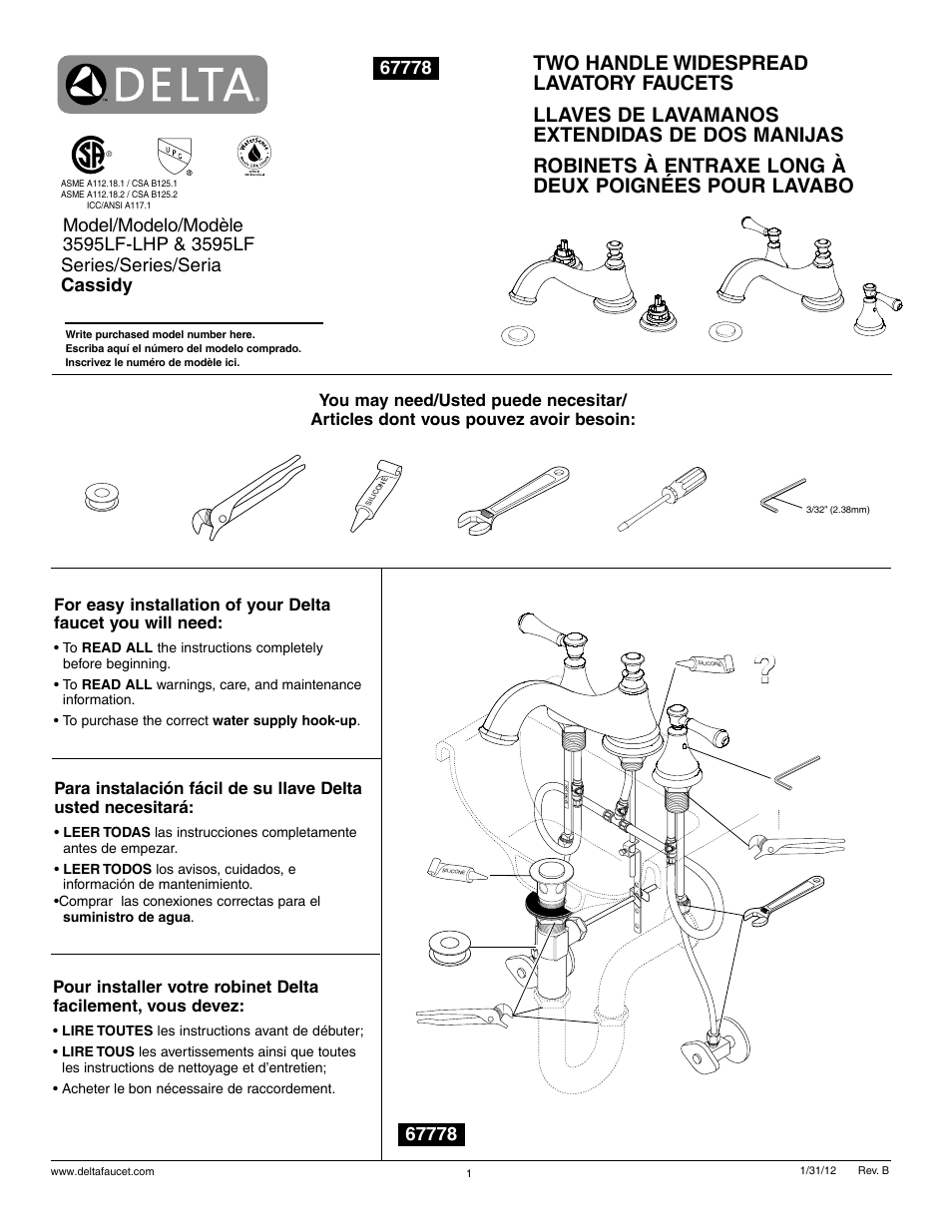 Factory Direct Hardware Delta 3595LF-MPU-LHP User Manual | 6 pages