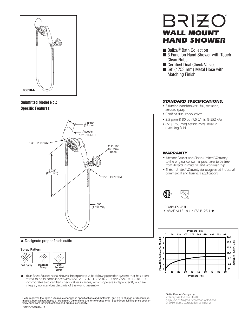 Factory Direct Hardware Brizo 85810 Baliza User Manual | 1 page