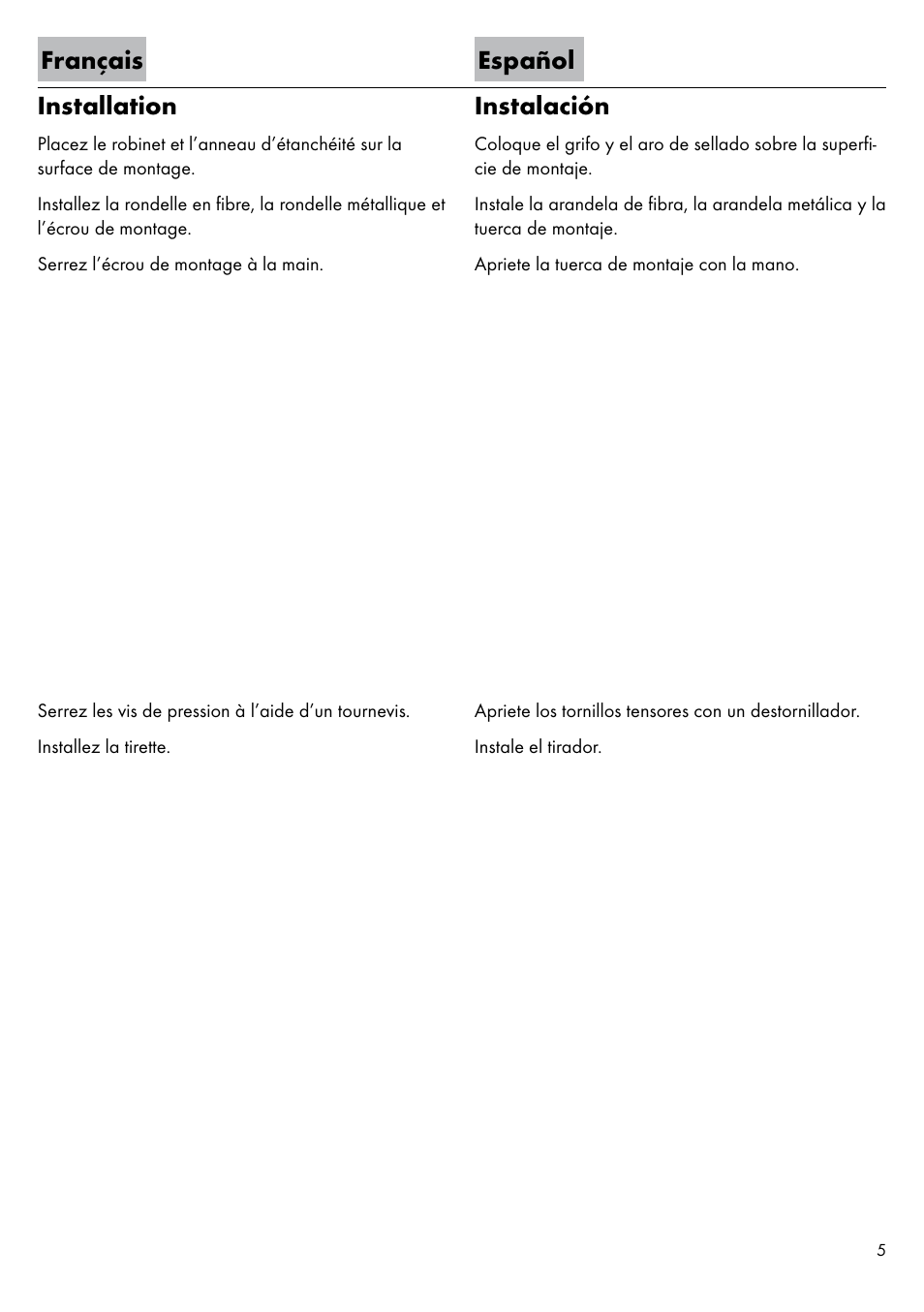Français español installation, Instalación | Factory Direct Hardware Hansgrohe 32030 User Manual | Page 5 / 16