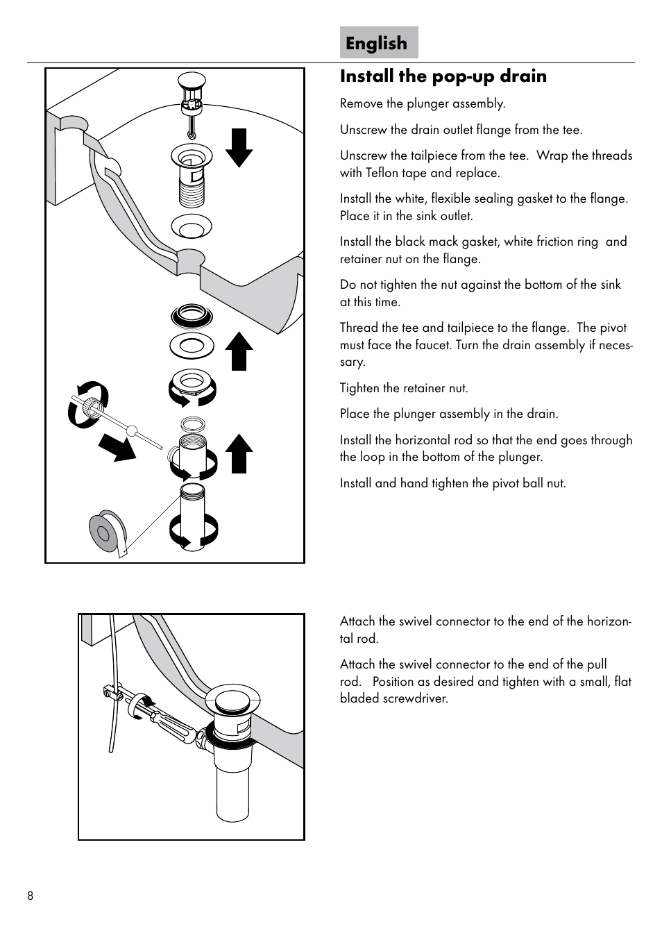 English install the pop-up drain | Factory Direct Hardware Hansgrohe 32030 User Manual | Page 8 / 16