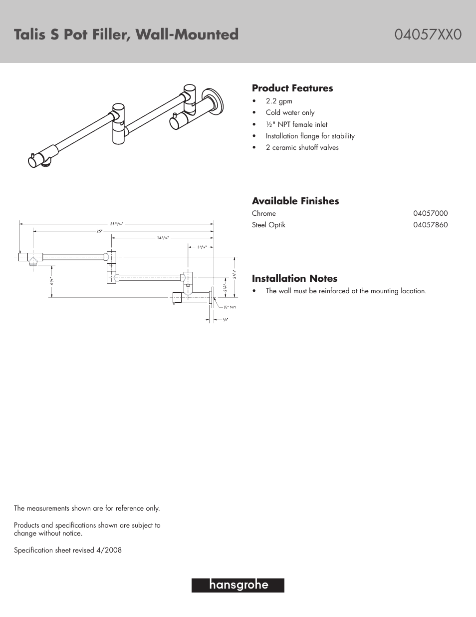 Factory Direct Hardware Hansgrohe 04057000 Talis S User Manual | 1 page