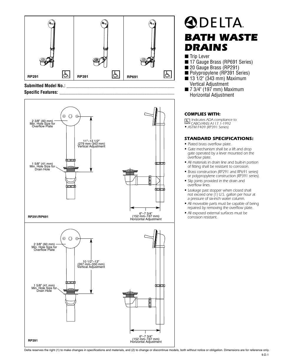 Factory Direct Hardware Delta RP291 Classic User Manual | 2 pages