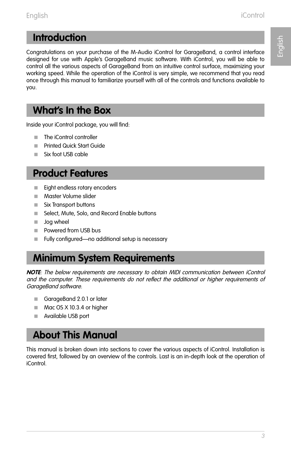 M-AUDIO iControl User Manual | 7 pages