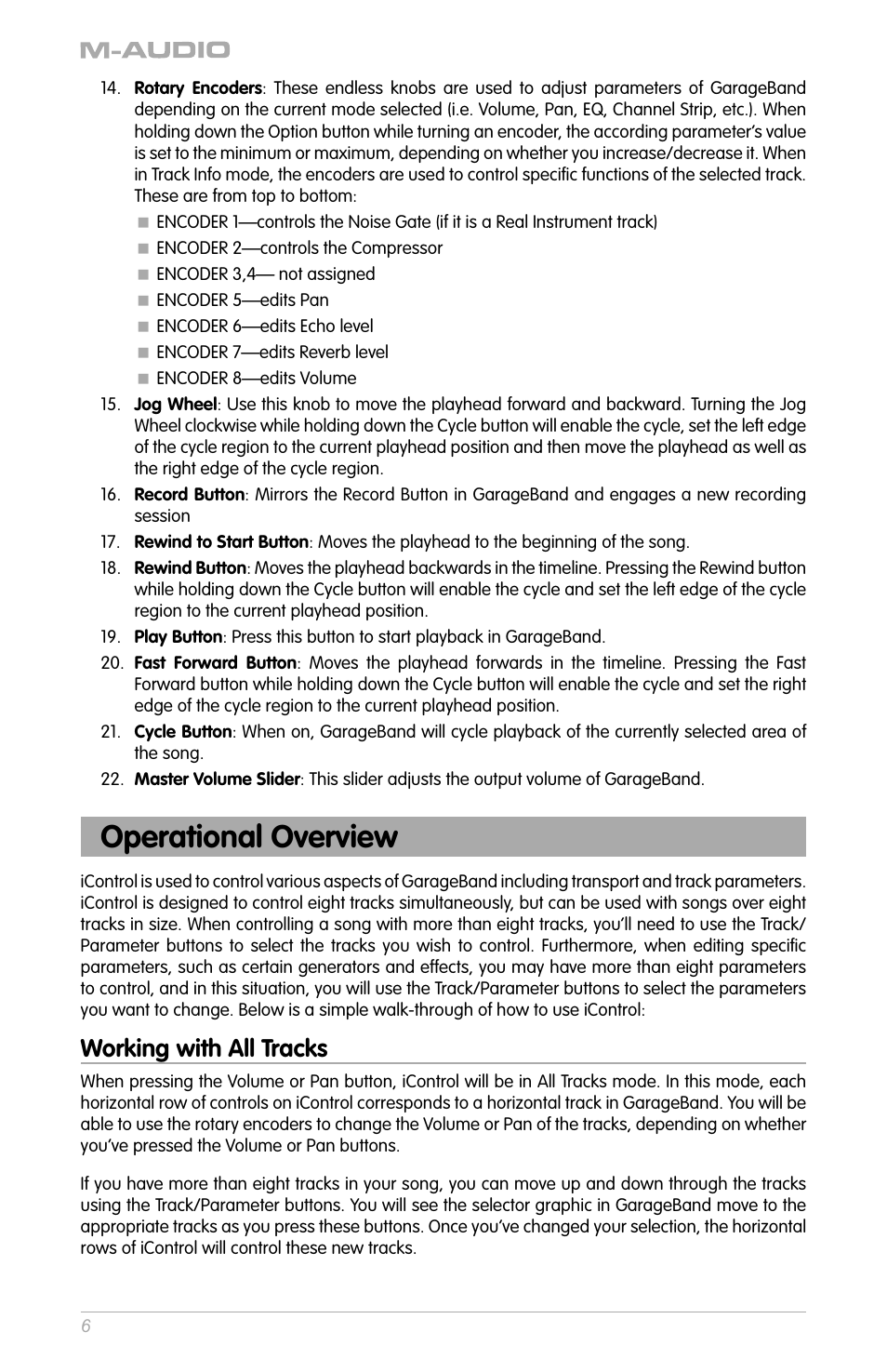 Operational overview, Working with all tracks | M-AUDIO iControl User Manual | Page 4 / 7