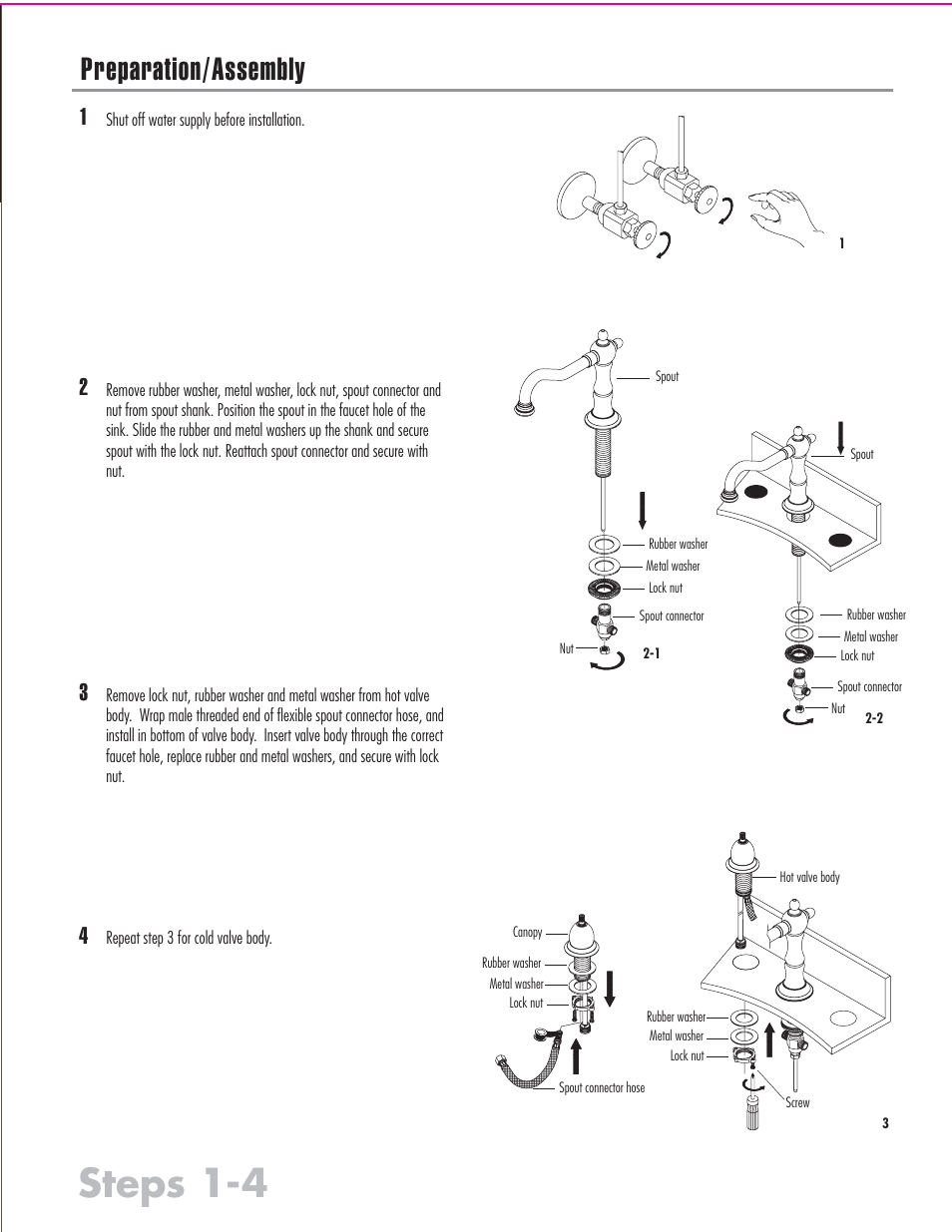 Steps 1-4, Preparation/assembly | Factory Direct Hardware Belle Foret N30002 User Manual | Page 2 / 5