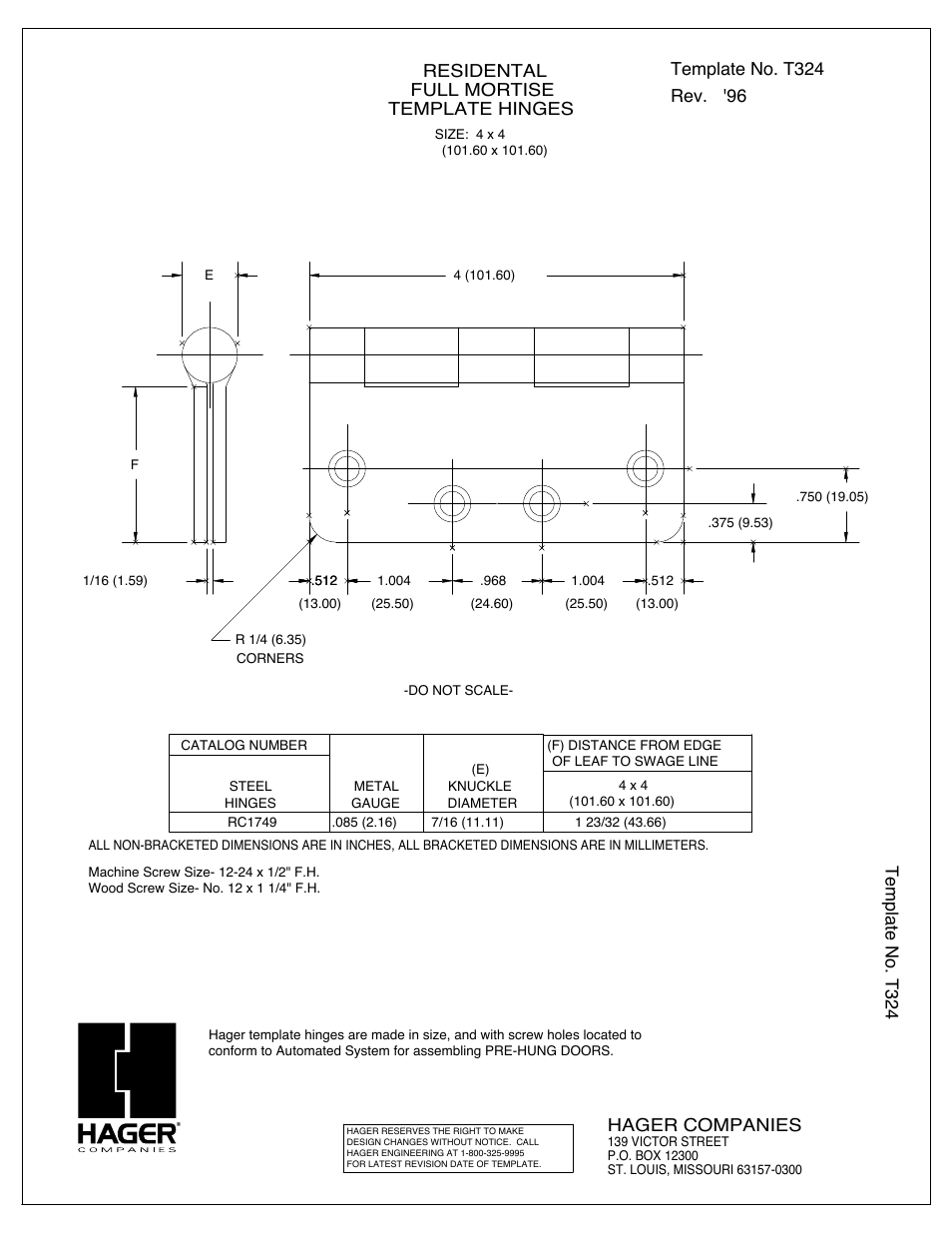 Factory Direct Hardware Hager RC1749-4 User Manual | 1 page