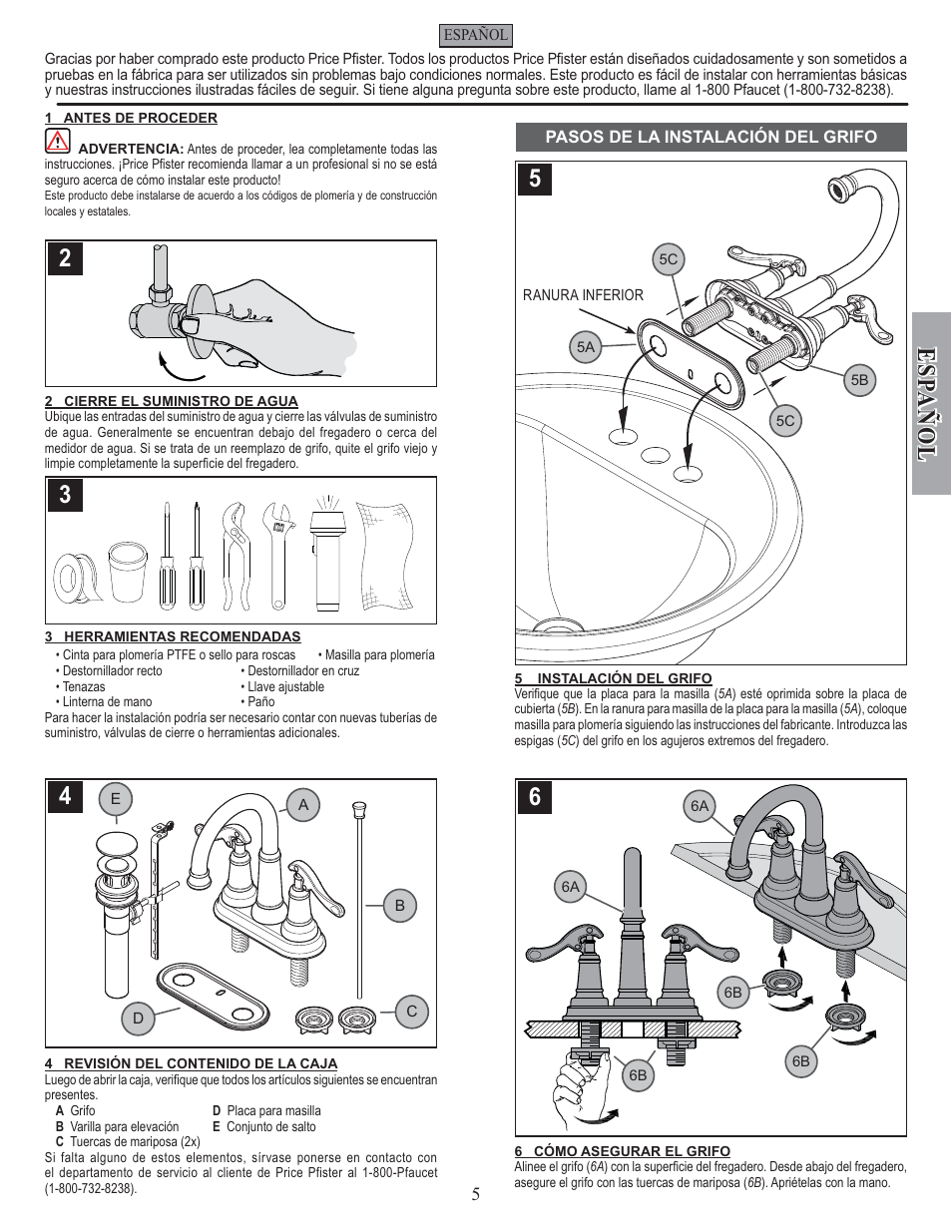 Esp a ñ ol | Factory Direct Hardware Pfister T43-YP0 User Manual | Page 5 / 12
