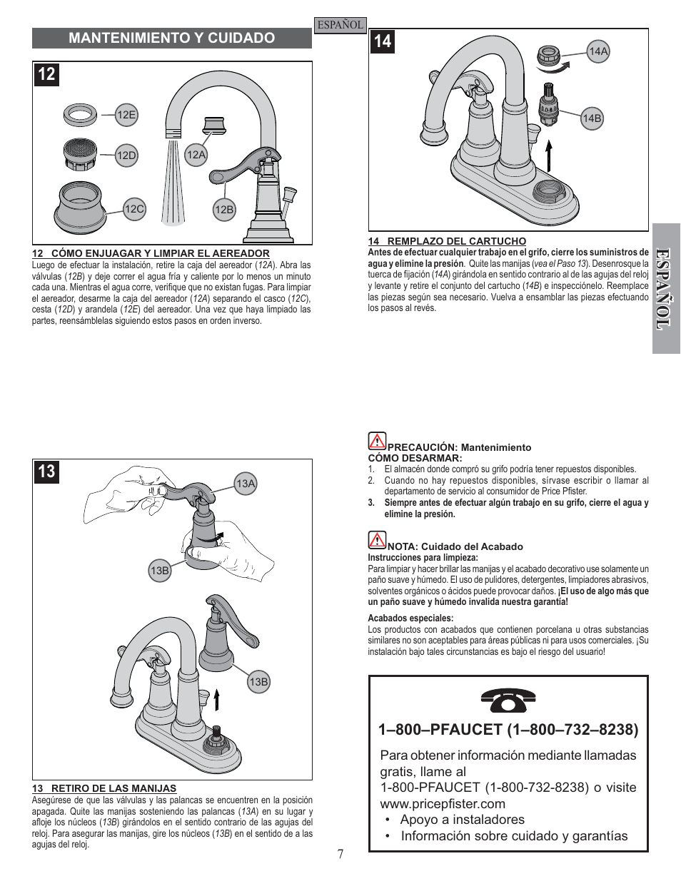 Esp a ñ ol | Factory Direct Hardware Pfister T43-YP0 User Manual | Page 7 / 12