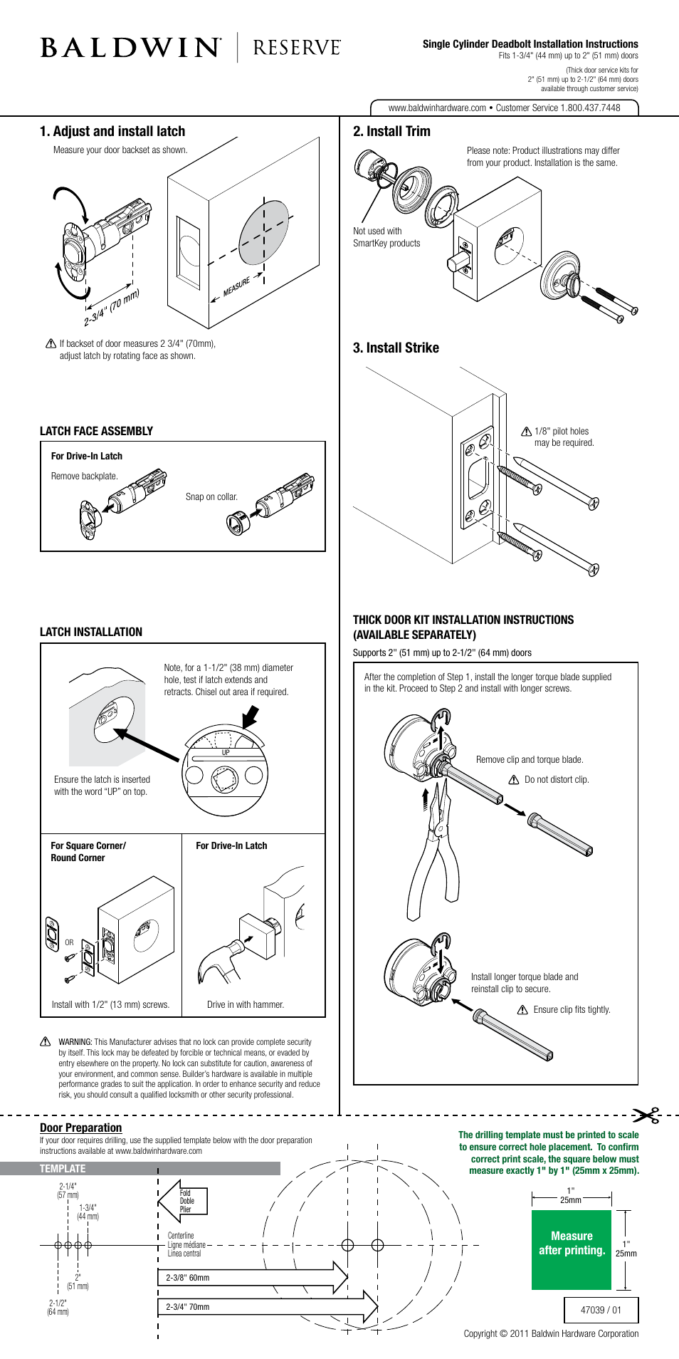 Baldwin Reserve Traditional Round Deadbolt - Single Cylinder User Manual | 2 pages