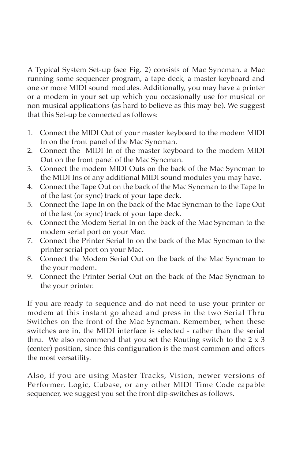 Typical system set-up (see figure 2) | M-AUDIO Mac Syncman User Manual | Page 12 / 24