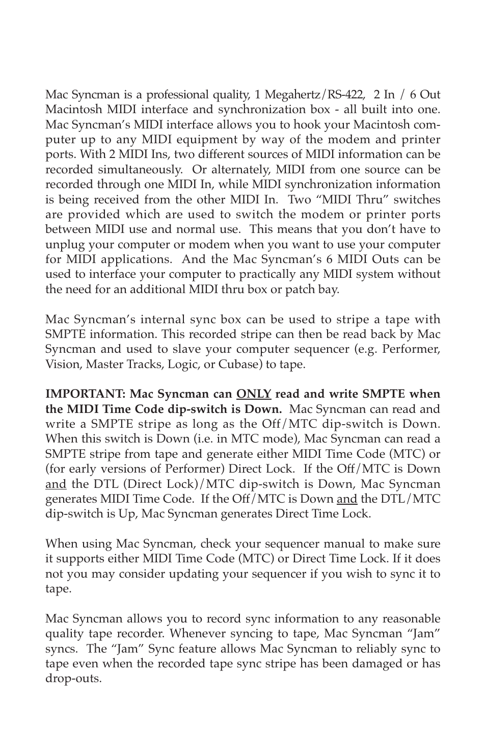 Overview | M-AUDIO Mac Syncman User Manual | Page 2 / 24
