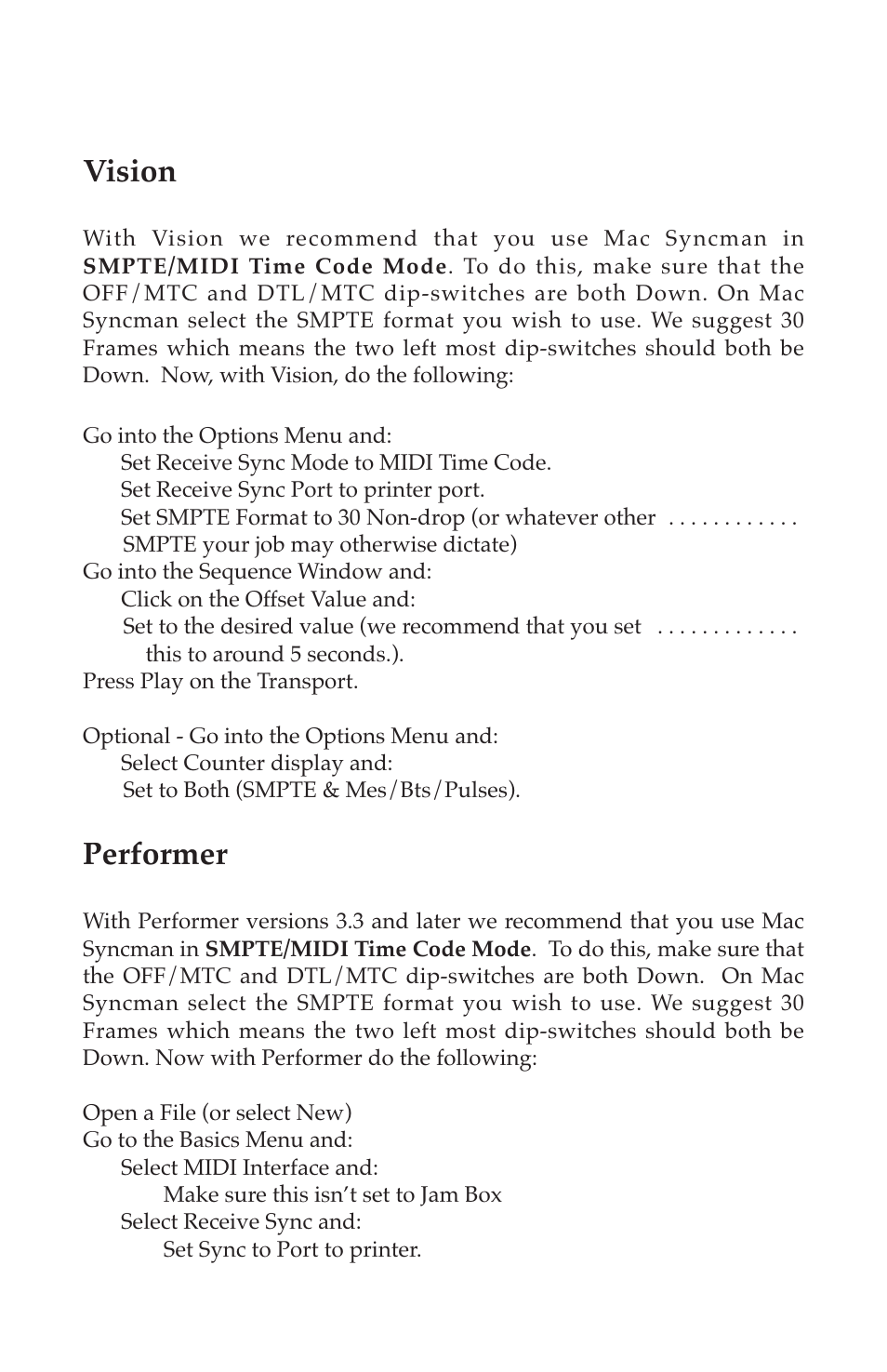 Some popular sequencers, Vision, Performer | M-AUDIO Mac Syncman User Manual | Page 20 / 24