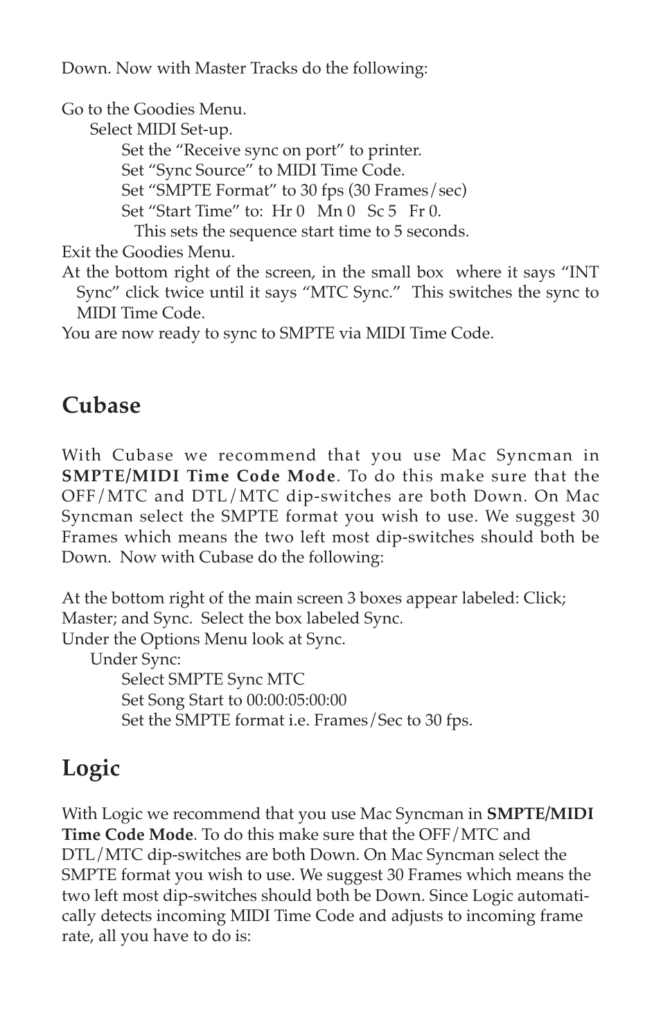 Cubase, Logic | M-AUDIO Mac Syncman User Manual | Page 22 / 24