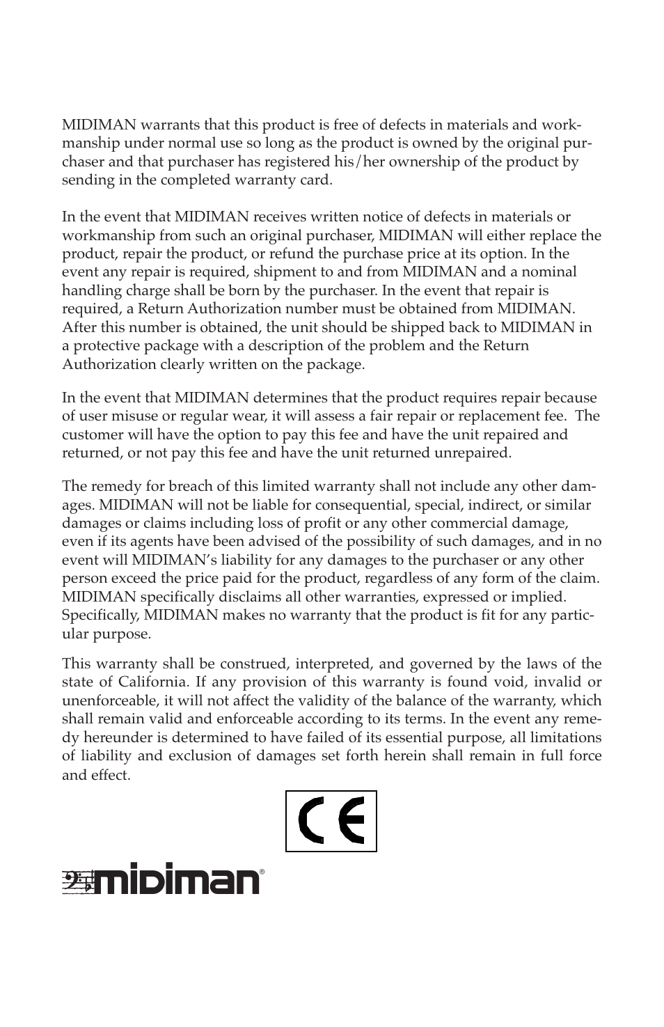 Limited lifetime warranty | M-AUDIO Mac Syncman User Manual | Page 24 / 24
