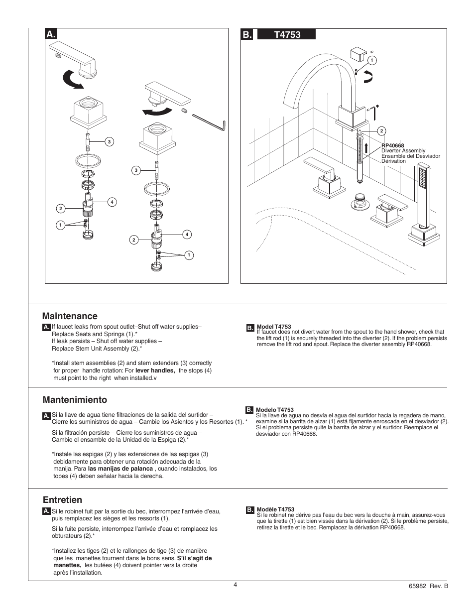 T4753 b, Maintenance, Mantenimiento | Entretien | Factory Direct Hardware Delta T4753 Vero User Manual | Page 4 / 8