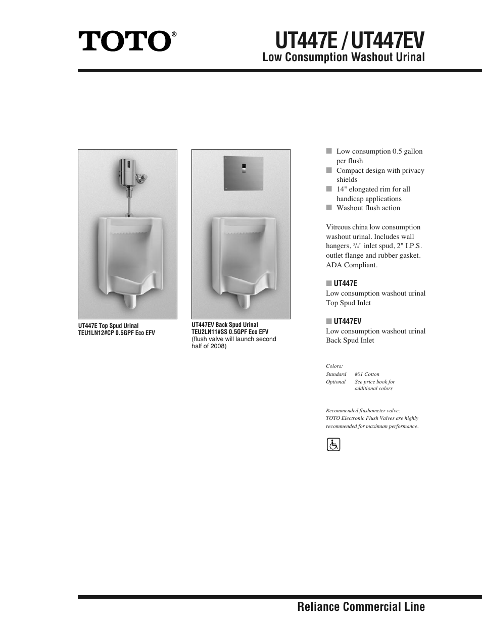 Factory Direct Hardware Toto UT447E User Manual | 2 pages
