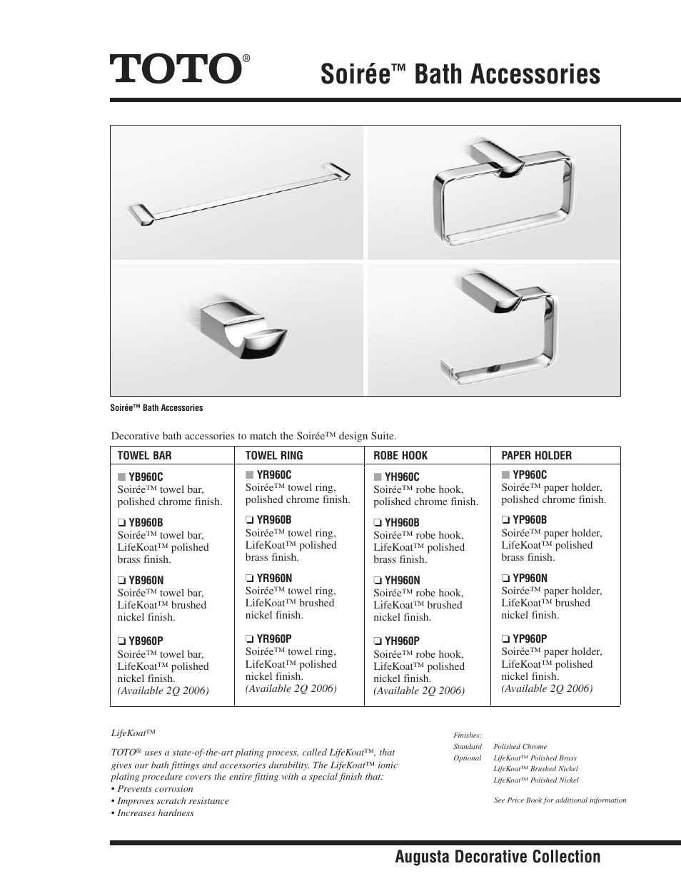 Factory Direct Hardware Toto YH960 Soiree User Manual | 2 pages