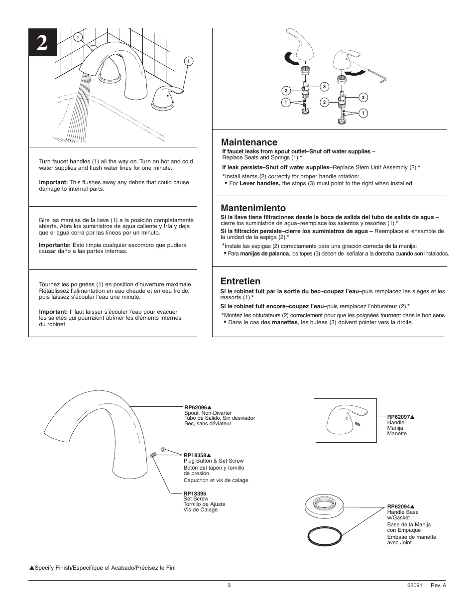 Maintenance, Entretien, Mantenimiento | Factory Direct Hardware Delta T5722 Classic User Manual | Page 3 / 4