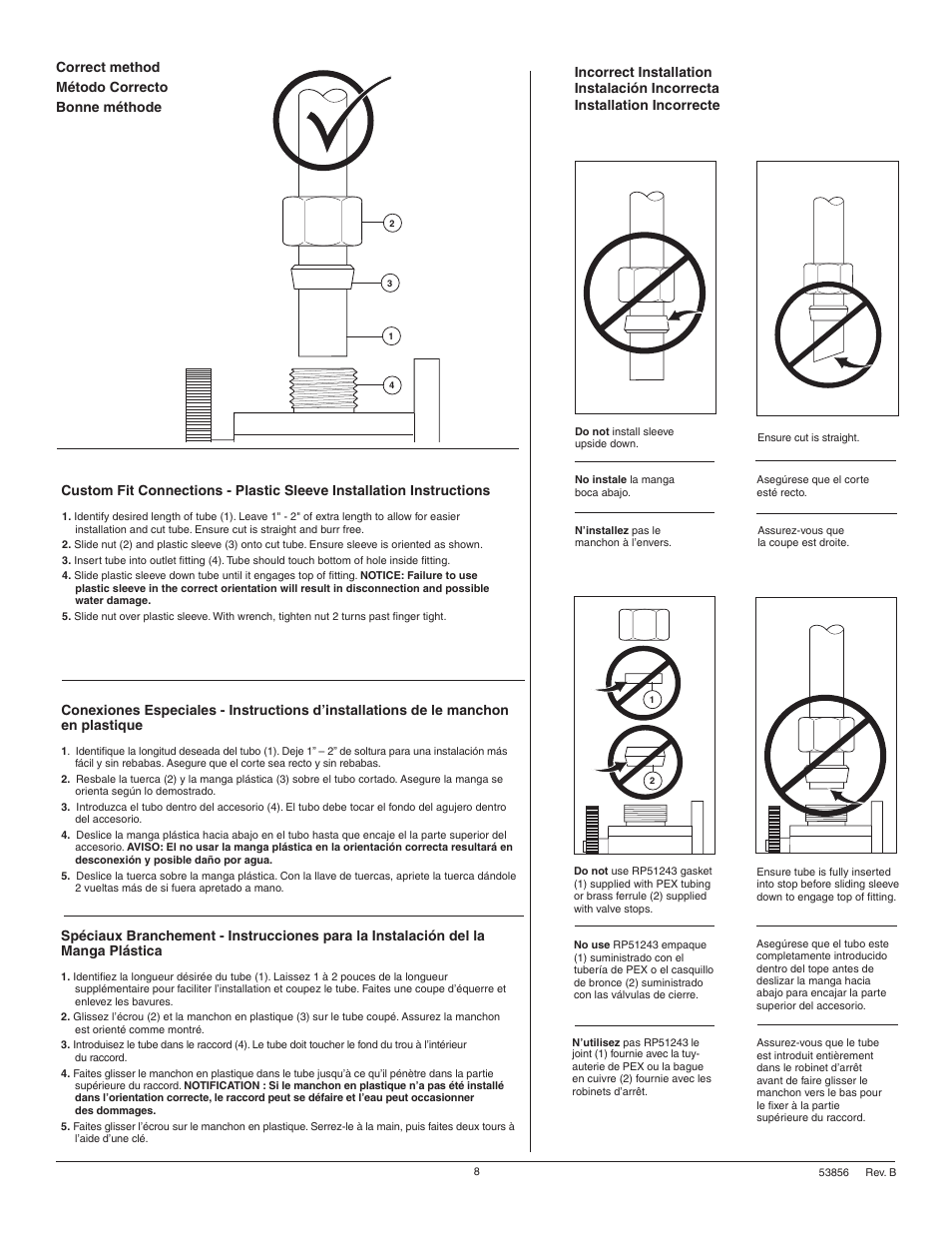 Correct method método correcto bonne méthode | Factory Direct Hardware Delta RP50781 Pilar User Manual | Page 8 / 12