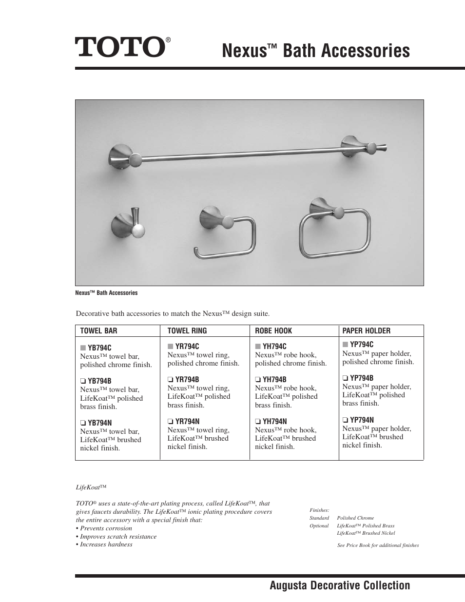 Factory Direct Hardware Toto YH794 Nexus User Manual | 2 pages