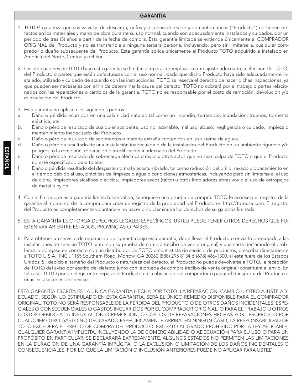 Factory Direct Hardware Toto TEL3LW10#CP User Manual | Page 20 / 36