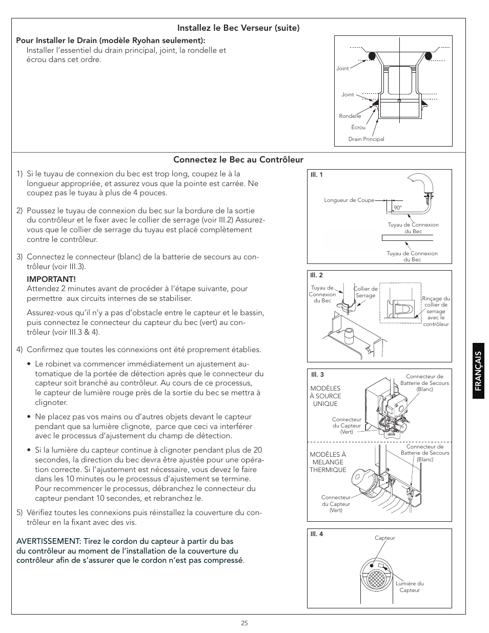 Connectez le bec au contrôleur, Installez le bec verseur (suite) | Factory Direct Hardware Toto TEL3LW10#CP User Manual | Page 25 / 36