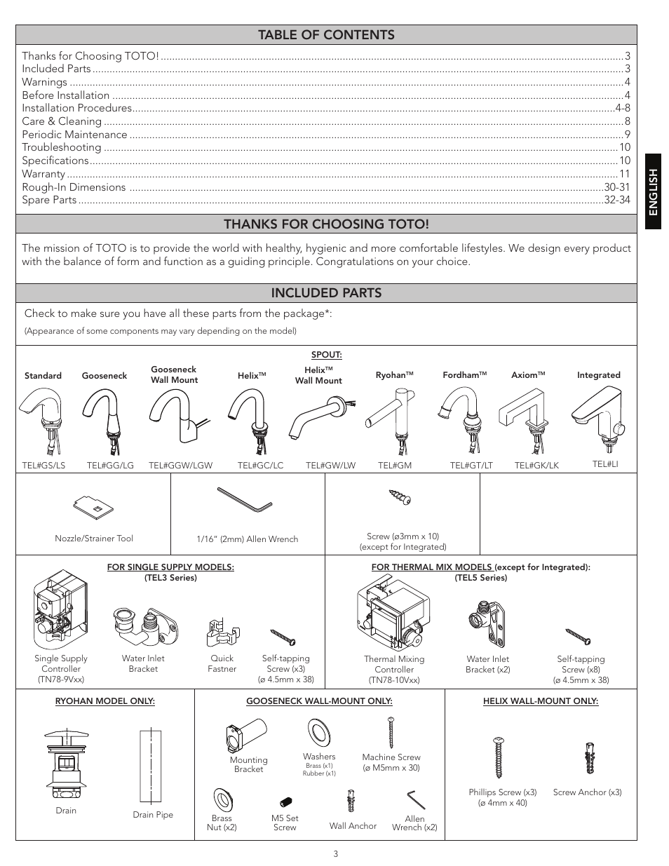 Factory Direct Hardware Toto TEL3LW10#CP User Manual | Page 3 / 36