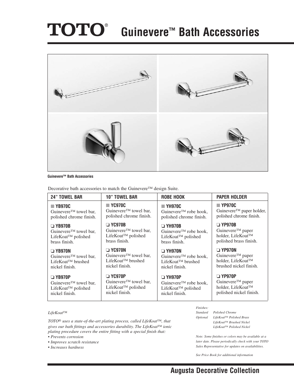 Factory Direct Hardware Toto YC970 Guinevere User Manual | 2 pages
