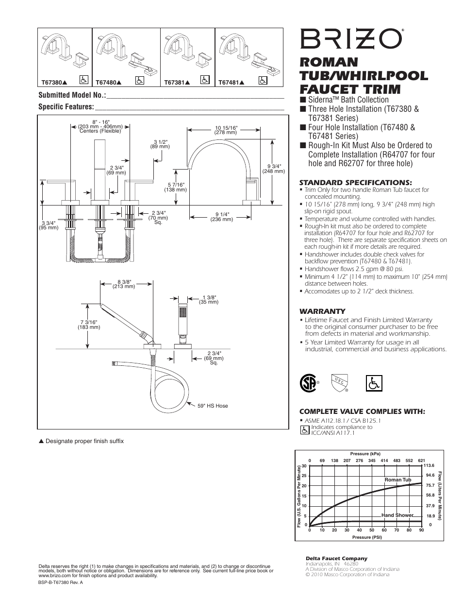 Factory Direct Hardware Brizo T67481-PC Siderna User Manual | 1 page