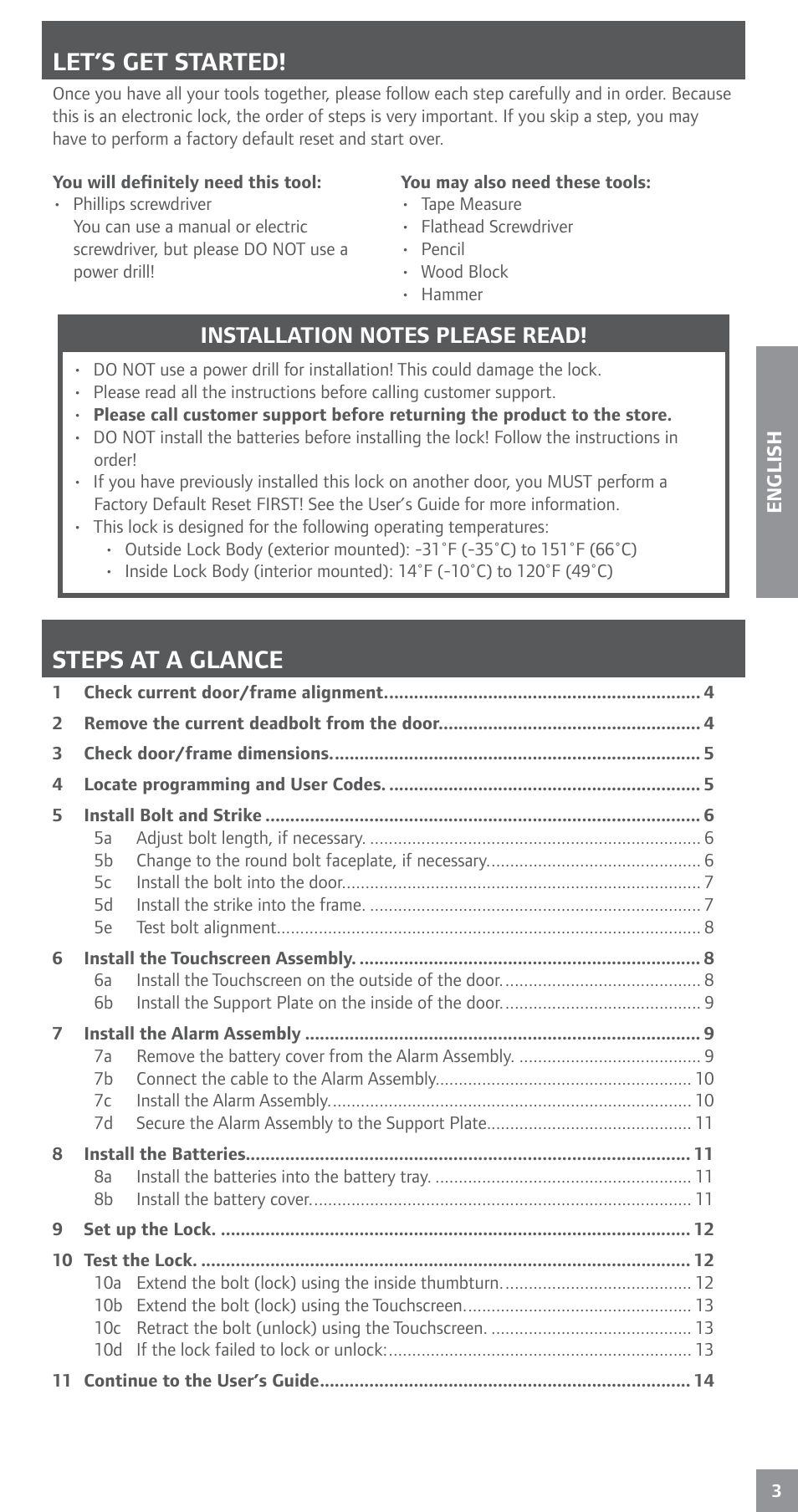 Let’s get started, Steps at a glance | Schlage BE469NX Installation User Manual | Page 3 / 16