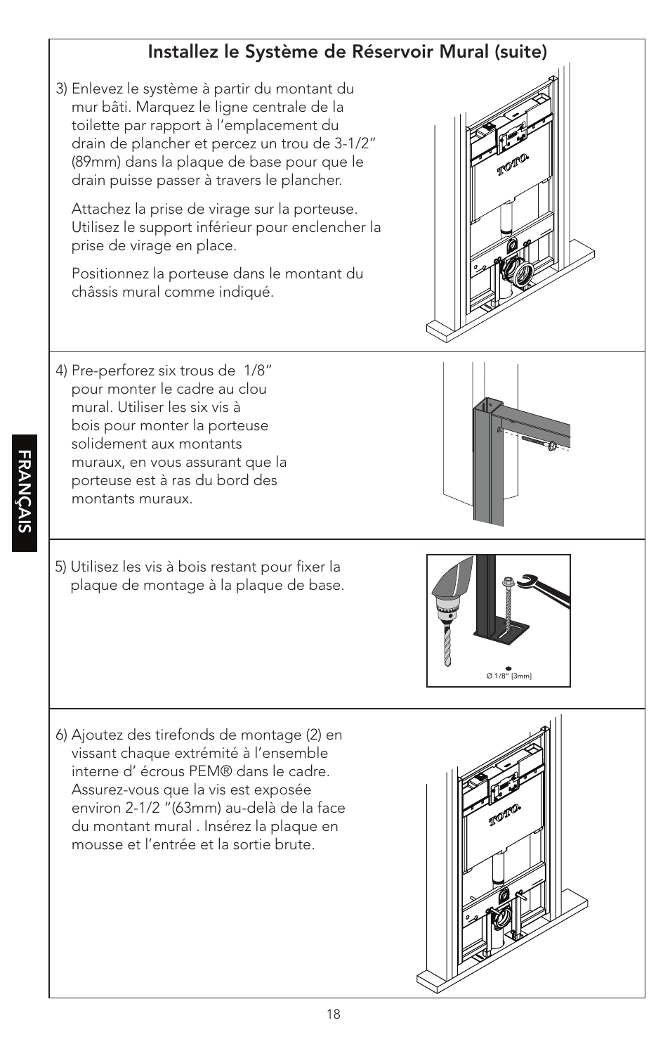 Installez le système de réservoir mural (suite) | Factory Direct Hardware Toto WT152M#01 In-Wall User Manual | Page 18 / 24