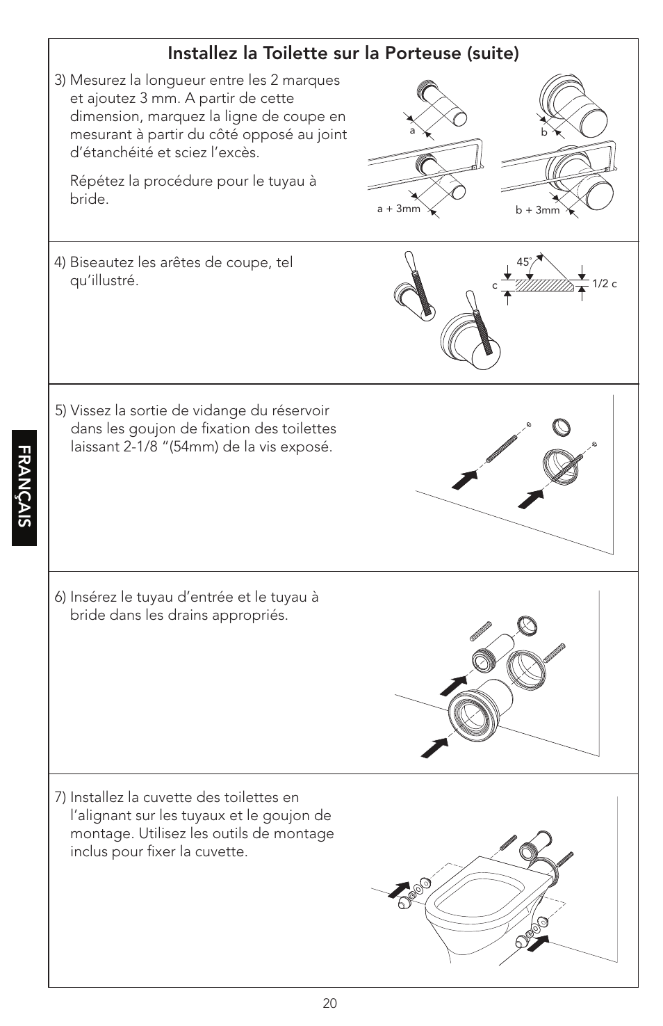 Installez la toilette sur la porteuse (suite), Français | Factory Direct Hardware Toto WT152M#01 In-Wall User Manual | Page 20 / 24