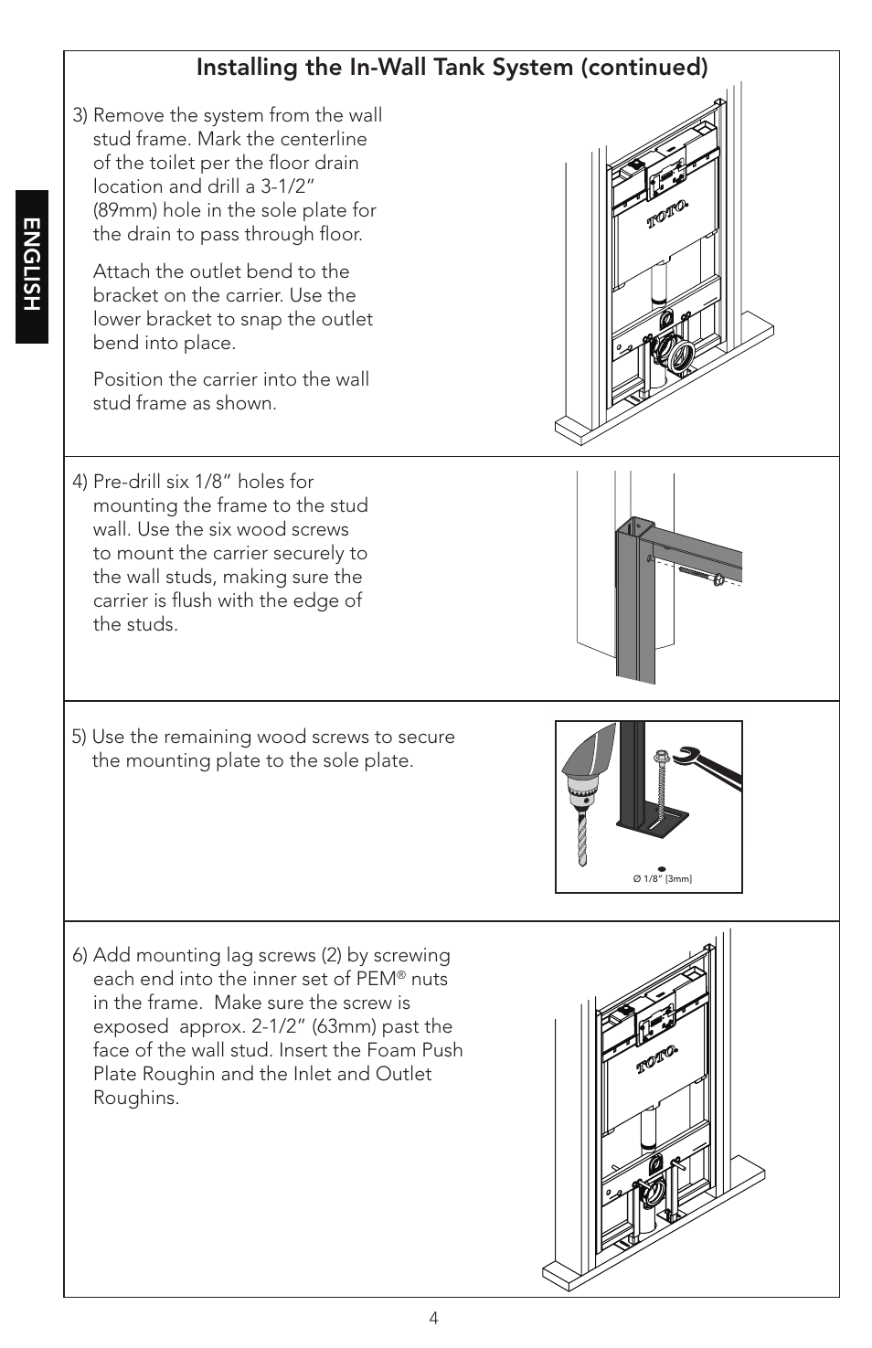 Installing the in-wall tank system (continued), English | Factory Direct Hardware Toto WT152M#01 In-Wall User Manual | Page 4 / 24