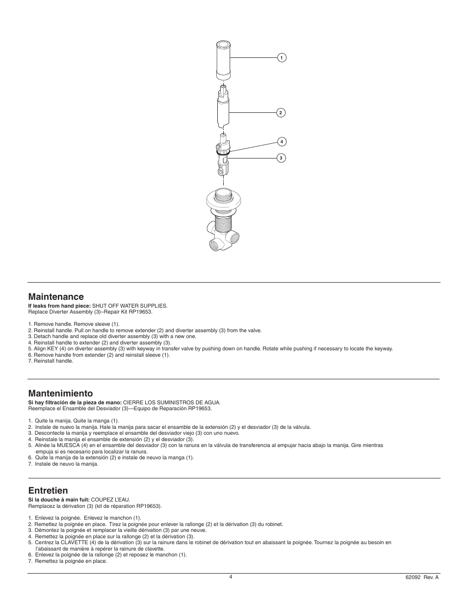 Maintenance, Entretien, Mantenimiento | Factory Direct Hardware Delta RP14979 Roman User Manual | Page 4 / 8
