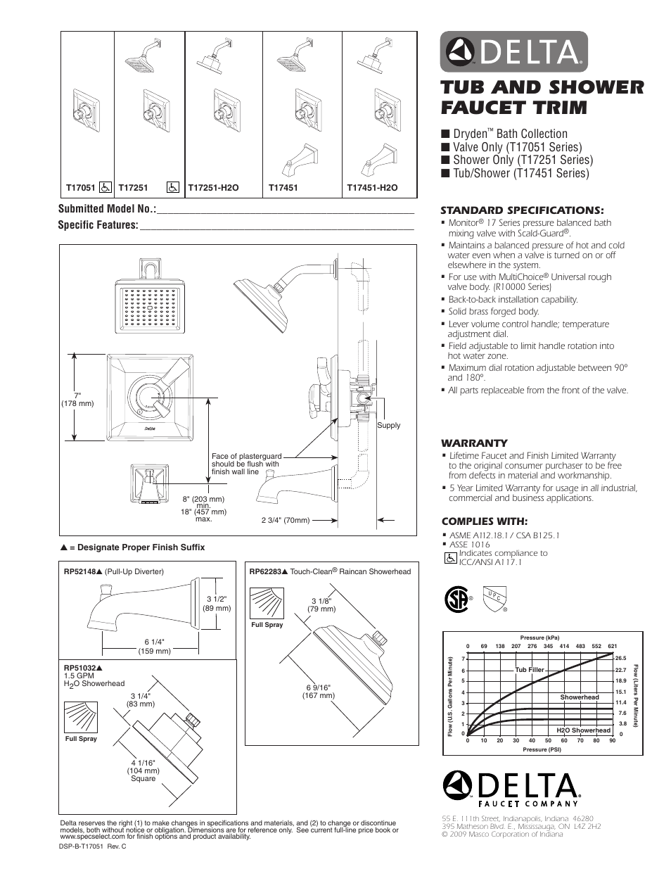 Factory Direct Hardware Delta T17251H2O Dryden User Manual | 1 page