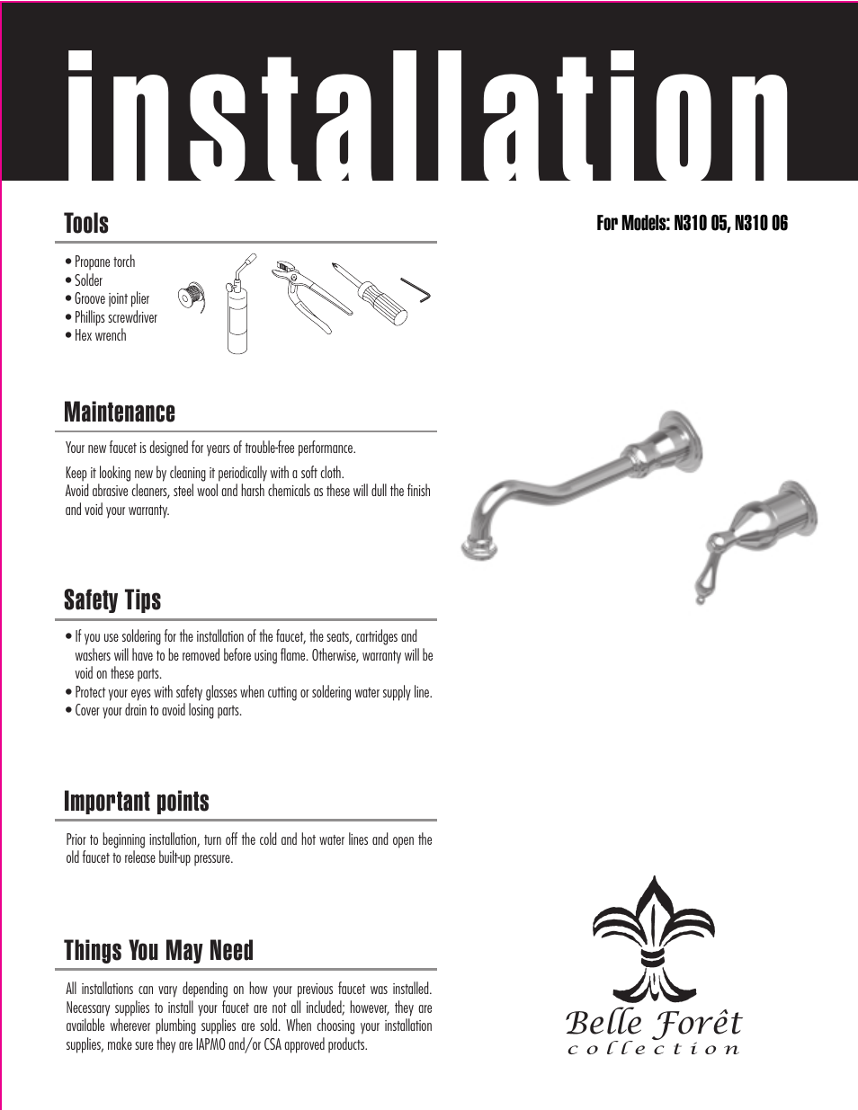 Factory Direct Hardware Belle Foret N31005 User Manual | 4 pages