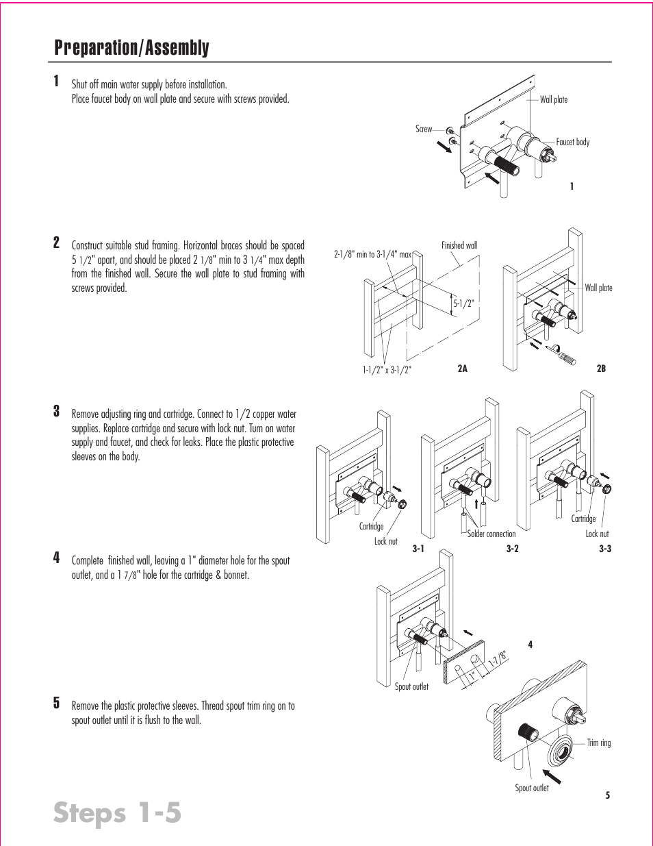 Steps 1-5, Preparation/assembly | Factory Direct Hardware Belle Foret N31005 User Manual | Page 2 / 4