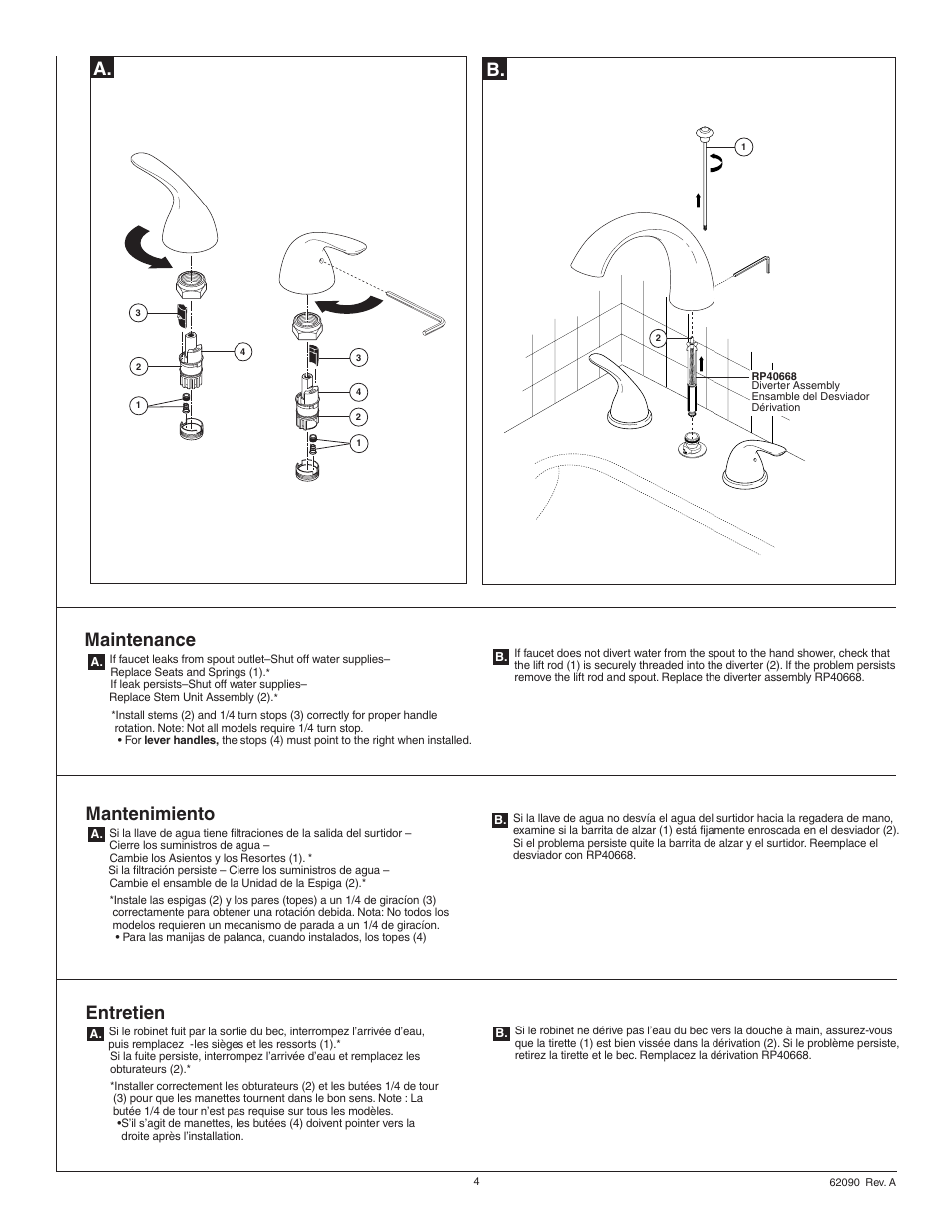Maintenance, Mantenimiento, Entretien | Factory Direct Hardware Delta T4705 Classic User Manual | Page 4 / 8