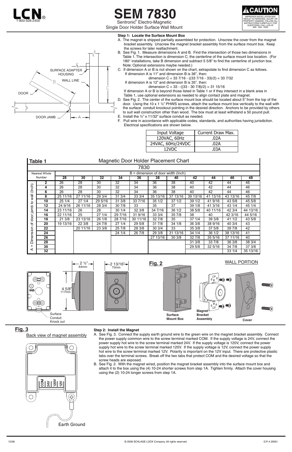Factory Direct Hardware LCN SEM7830 User Manual | 2 pages