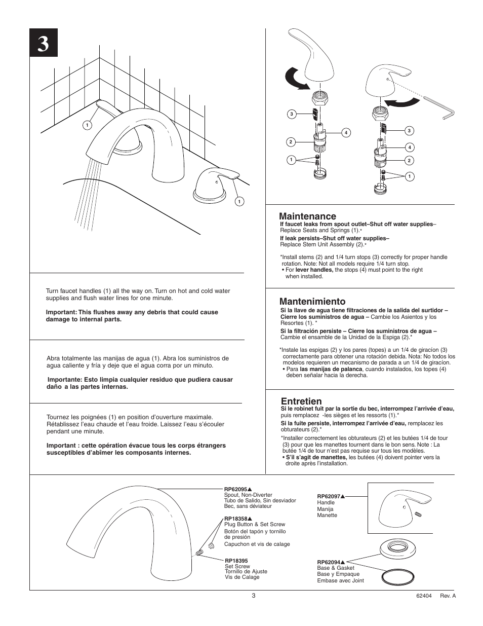 Maintenance, Entretien, Mantenimiento | Factory Direct Hardware Delta T2705 Classic User Manual | Page 3 / 4