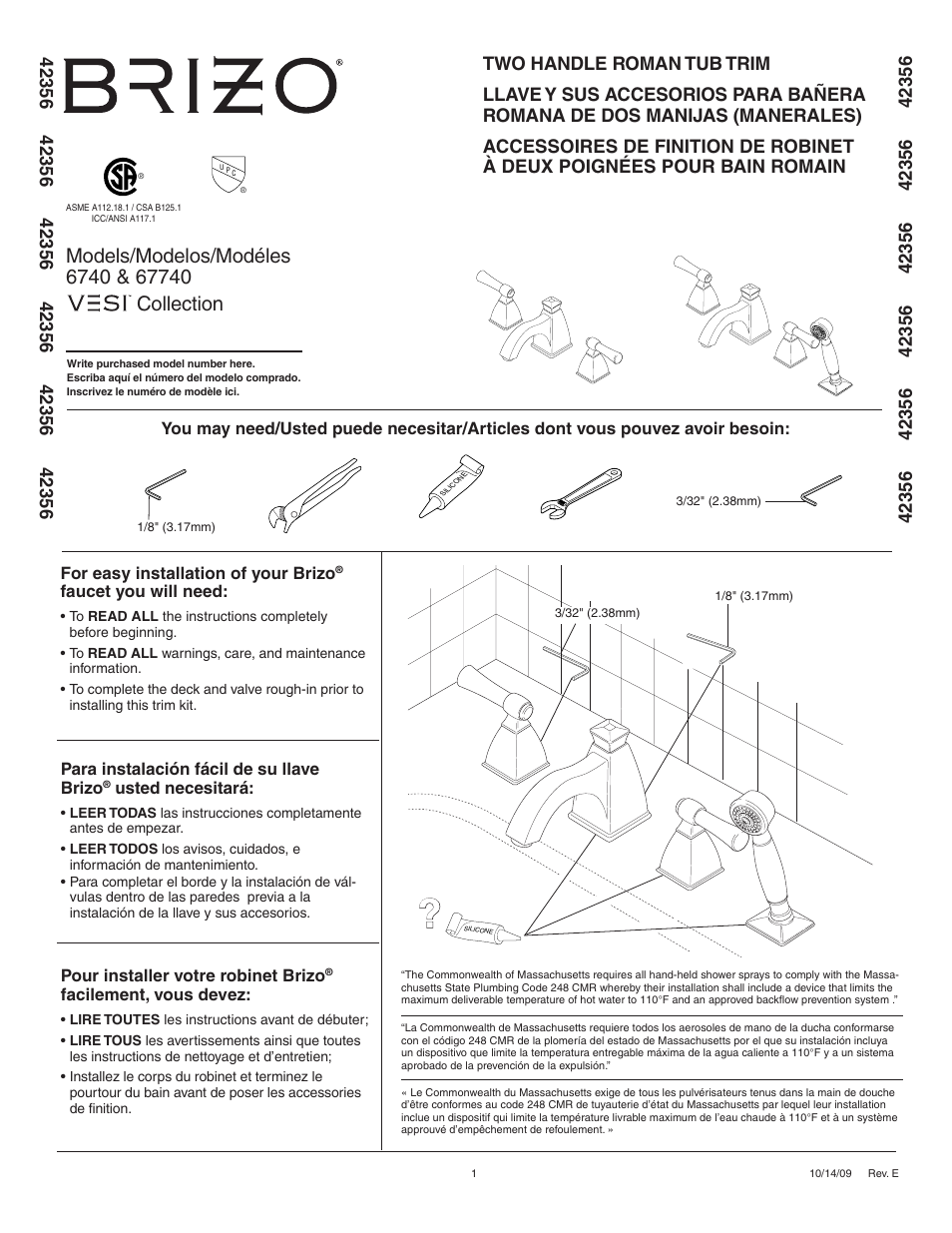 Factory Direct Hardware Brizo T6740 Vesi User Manual | 8 pages
