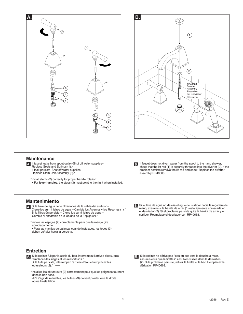 Maintenance, Mantenimiento, Entretien | Factory Direct Hardware Brizo T6740 Vesi User Manual | Page 4 / 8