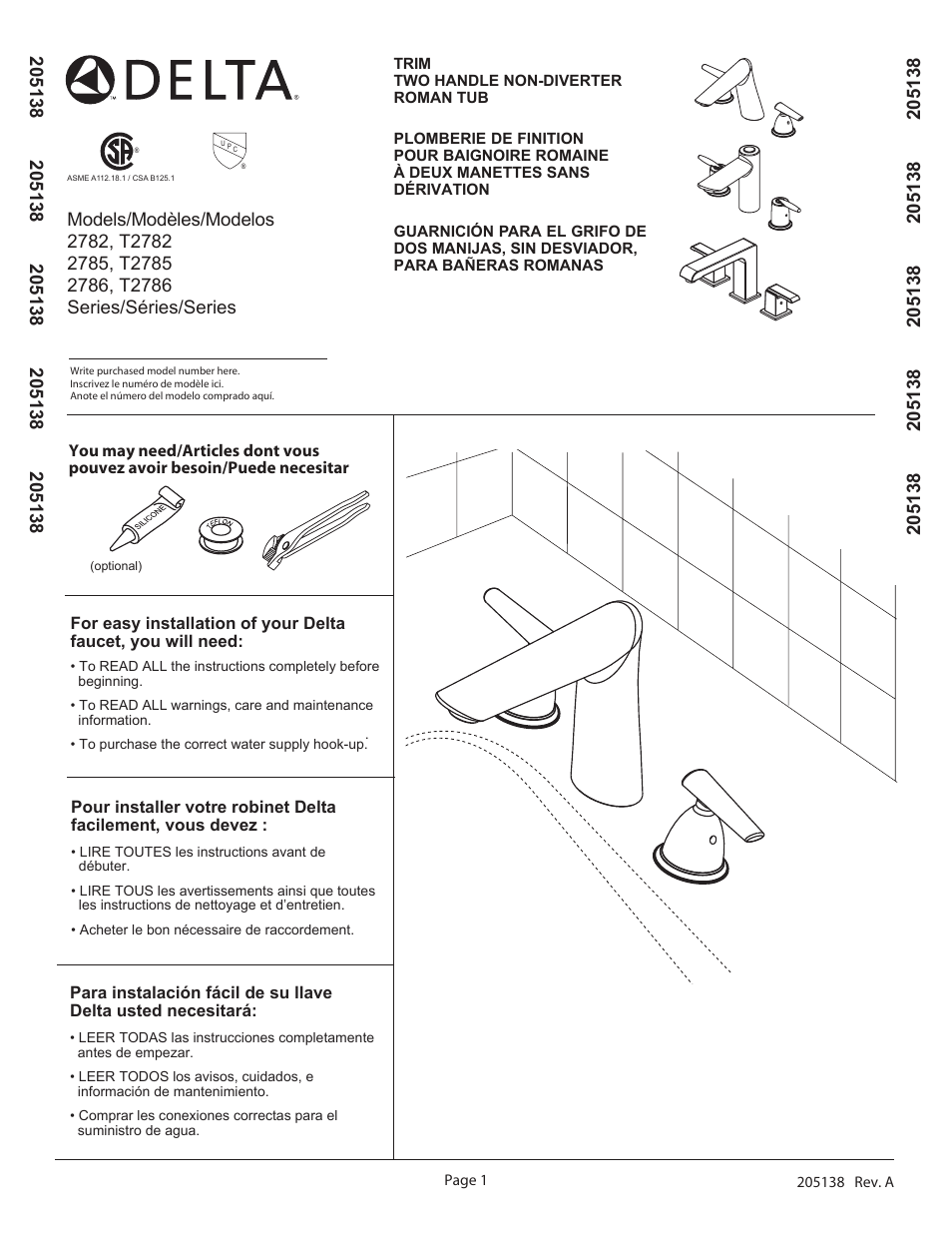 Factory Direct Hardware Delta T2786 Arzo User Manual | 4 pages
