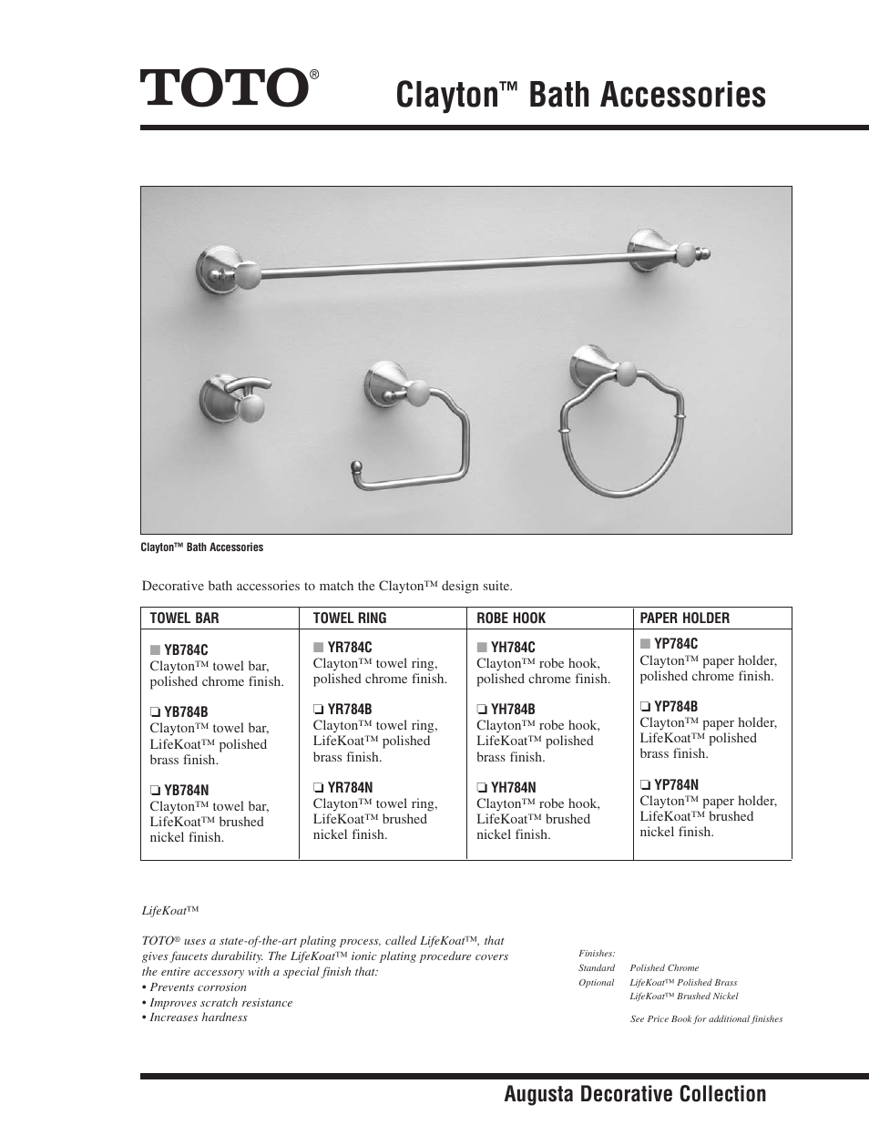 Factory Direct Hardware Toto YH784 Clayton User Manual | 2 pages