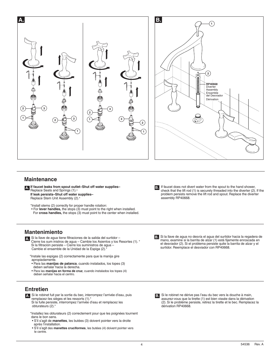 Maintenance, Mantenimiento, Entretien | Factory Direct Hardware Brizo T67390-LHP RSVP User Manual | Page 4 / 8