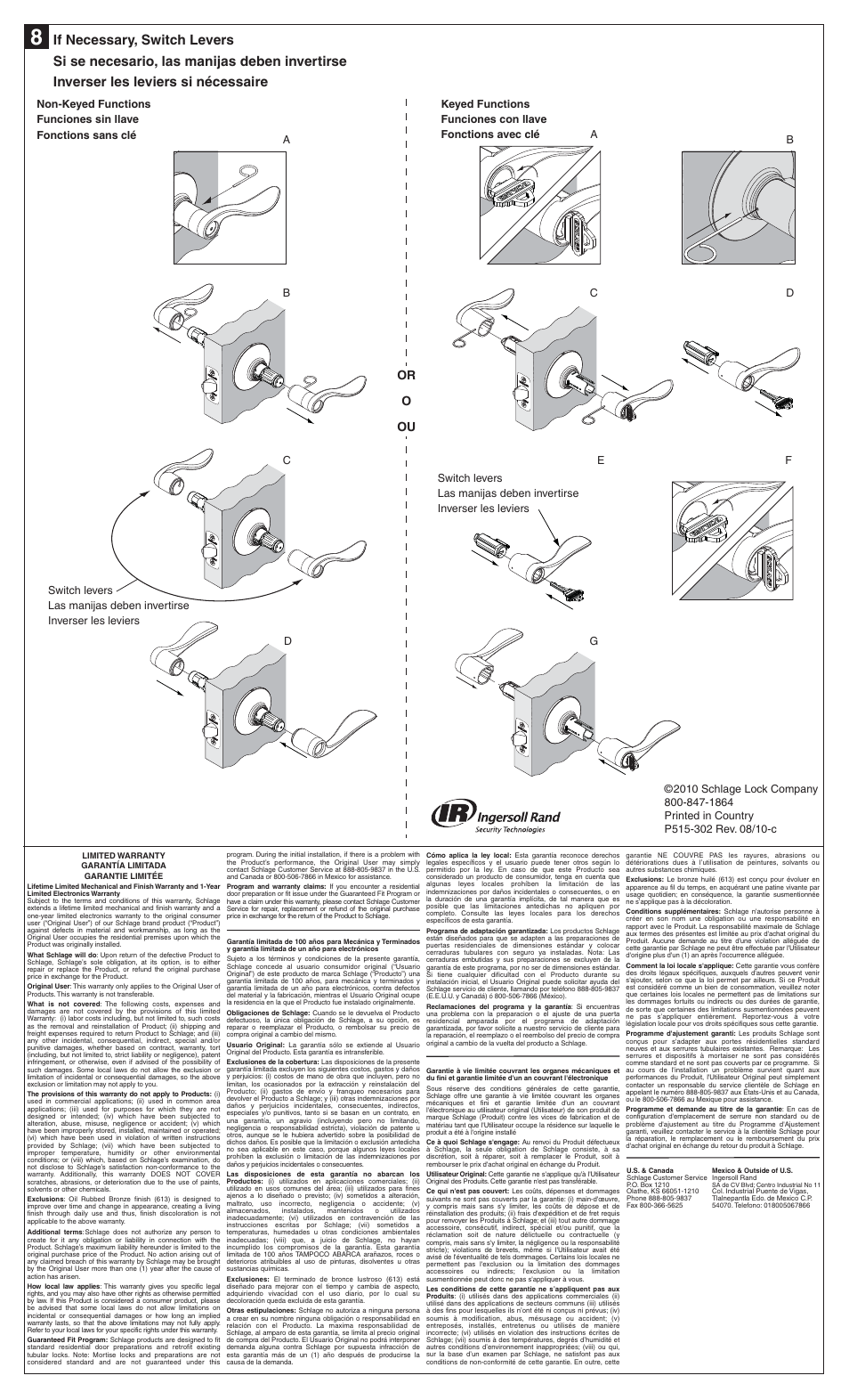 Or o ou | Schlage F-Series User Manual | Page 2 / 2