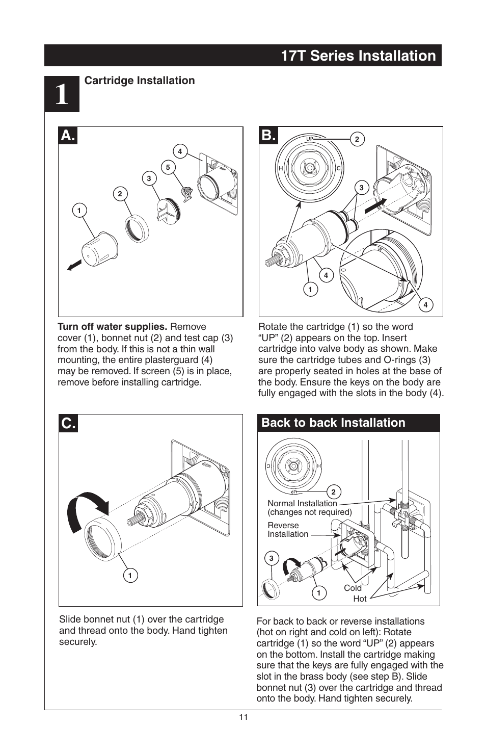 17t series installation, Back to back installation | Factory Direct Hardware Delta T17285 Grail User Manual | Page 13 / 78