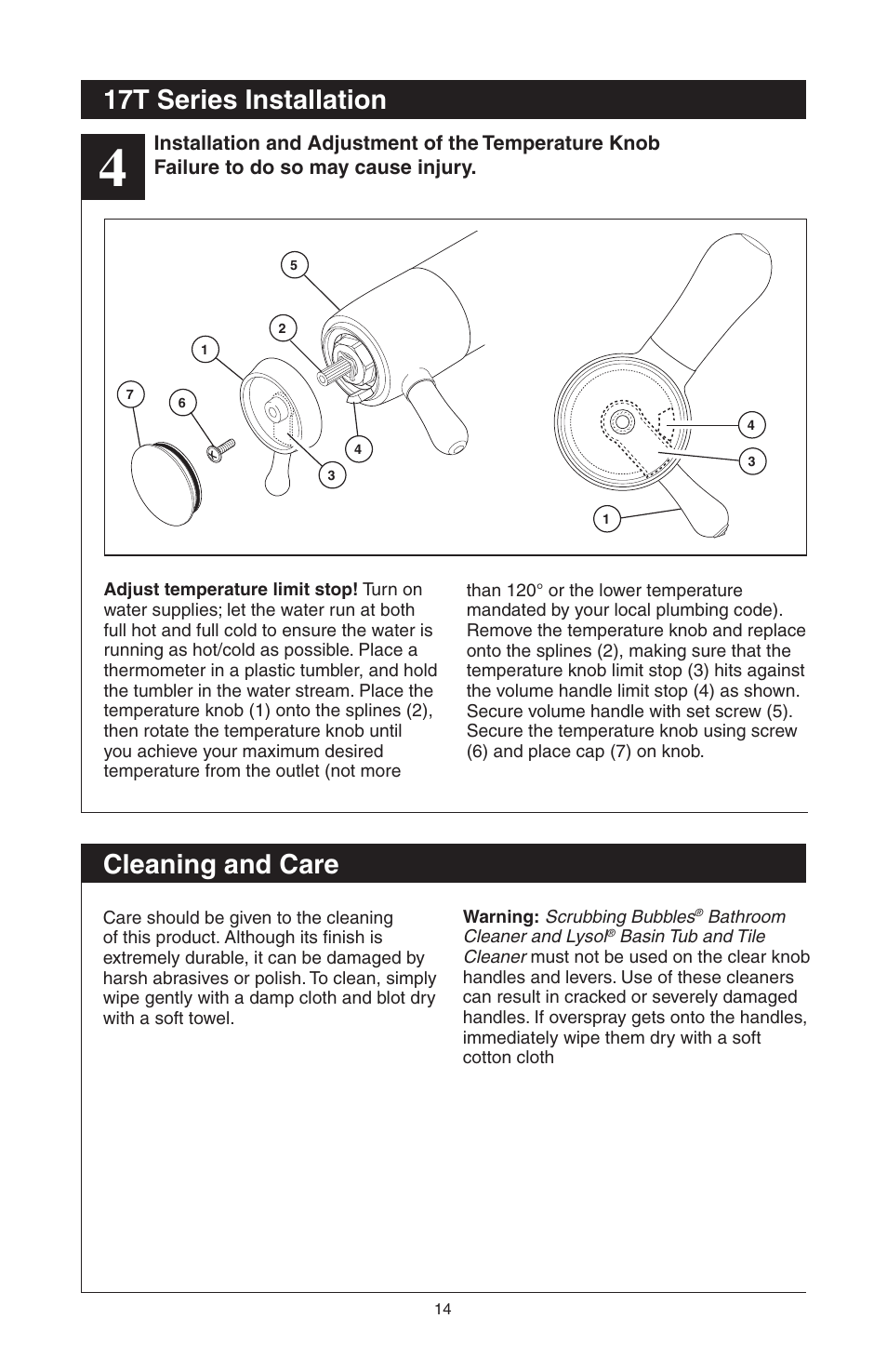 Cleaning and care, 17t series installation | Factory Direct Hardware Delta T17285 Grail User Manual | Page 16 / 78